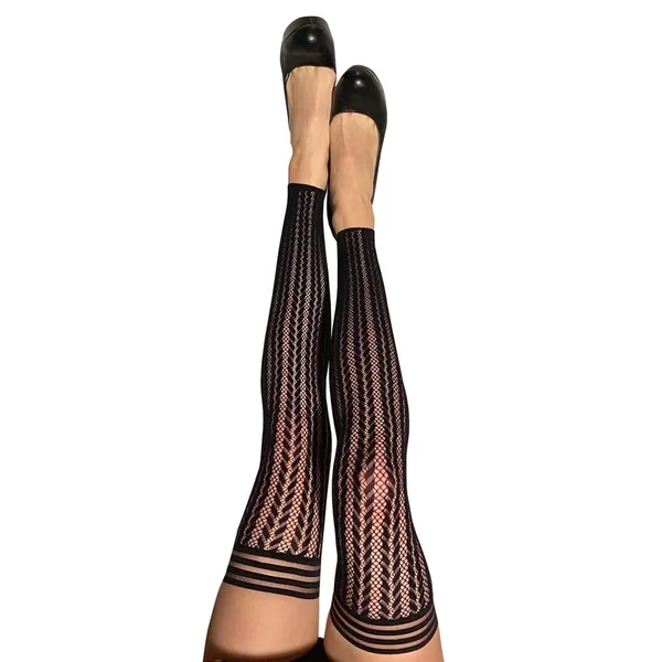 Kixies Lindsay Footless Fishnet Black Thigh High size D
