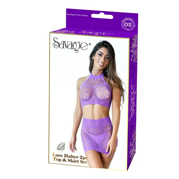 LACE HALTER 2PC TOP & SKIRT SET – PURPLE