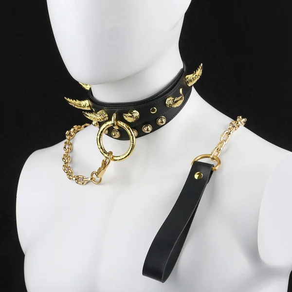 Leash Leather Strap-on Collar - Master-Slave Training Kinky Sex Toys