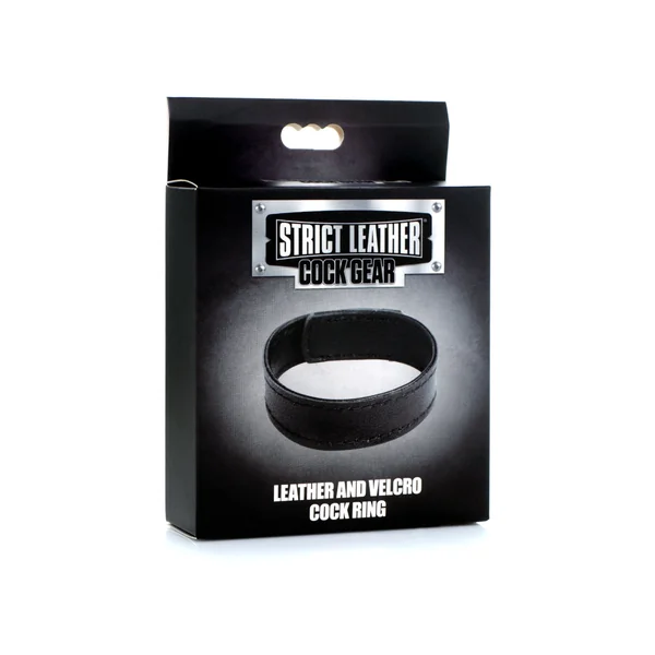 Leather and Velcro Cock Ring - Black
