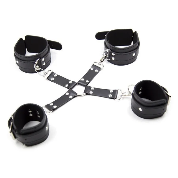 Leather Cross Restraint Set – Bound Hands & Feet Cuffs for BDSM Play