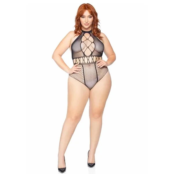 Leg Avenue Seamless Sexy Teddies And Bodysuits Cut Bottom 1x/2x – Black