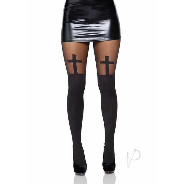 Leg Avenue Spandex Cross Hose with thigh Accent Black One Size
