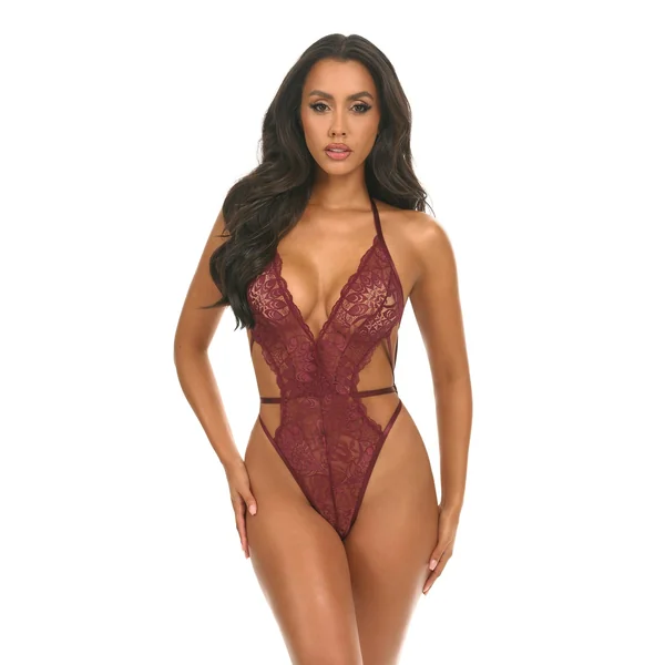 Lina Lace Halter Teddy - Zinfandel L/XL