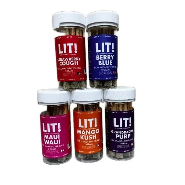 Lit! THC Liquid Diamonds 2g Pre-Rolls 10ct Jar Mango Kush Hybrid