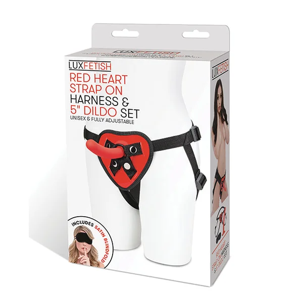 Lux Fetish 5" Dildo W/red Heart Strap On Harness Set