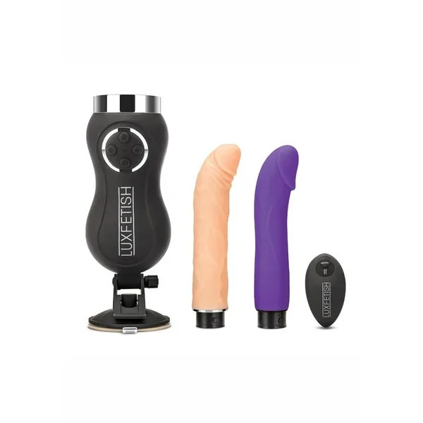 Lux Fetish Thrusting Rechargeable Compact Sex Machine with Remote Control – Vanilla/Purple