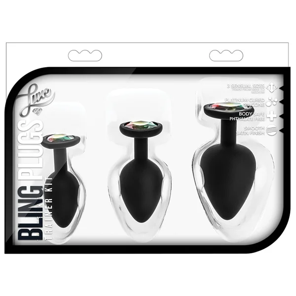 Luxe Bling's Training Kit Black With Rainbow Gems Anal Plug