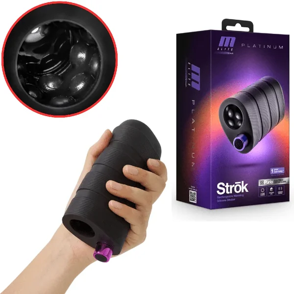 M Elite Platinum Strok Rechargeable Silicone Stroker Vibrating Masturbator – Black