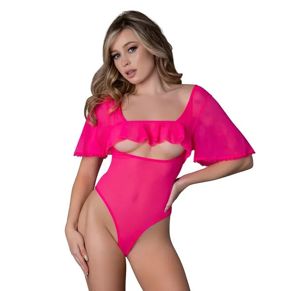 Magic Silk Pink Kink Flutter Sleeve Teddy Pink Glow S/M