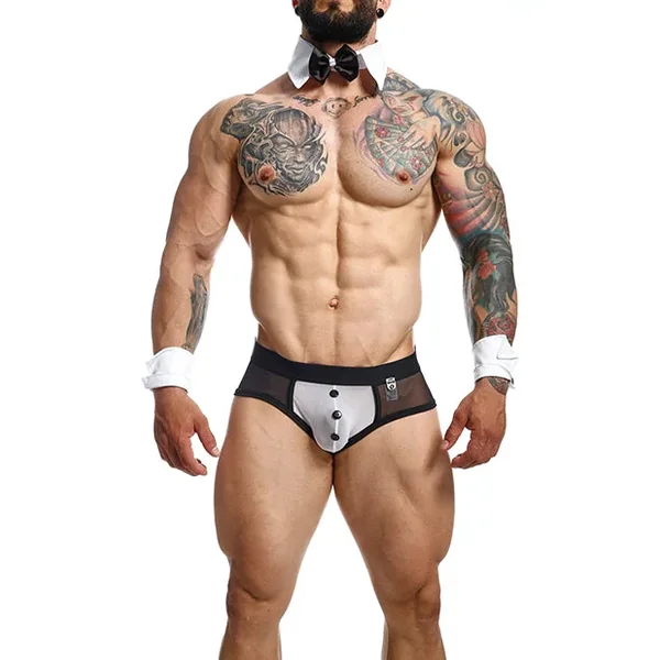 Male Basics MOB Maitre D Brief, Bow & French Cuffs Black/White XL