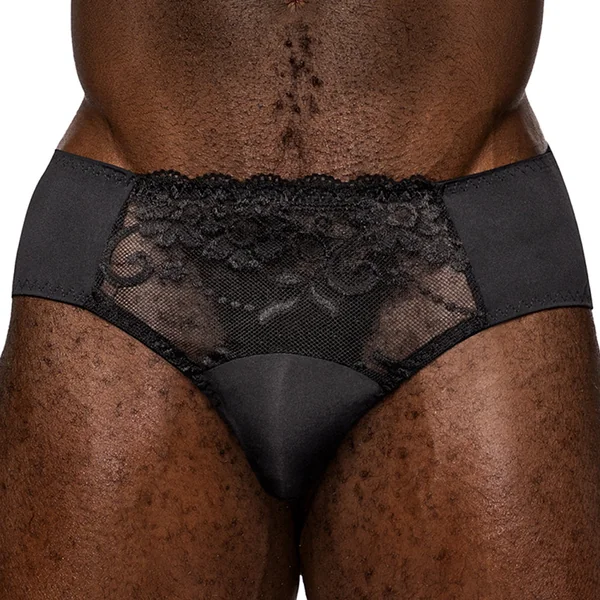 Male Power Sheer Sassy Lace Solid Pouch Bikini Brief
