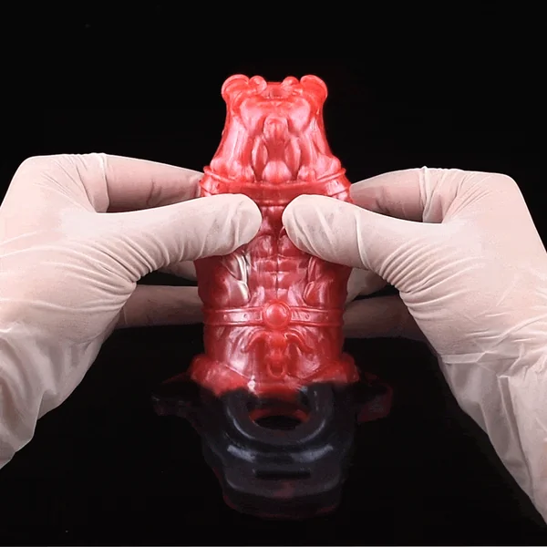Male-Specific Ejaculation Control Vibrating Cock Sleeve - Silicone Monster Fantasy Design