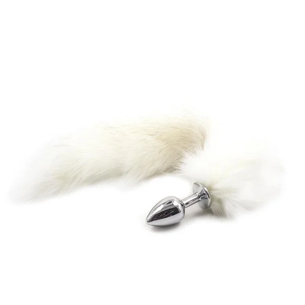 Metal Butt Plug with Foxy Tail Velvet Touch 40 cm White