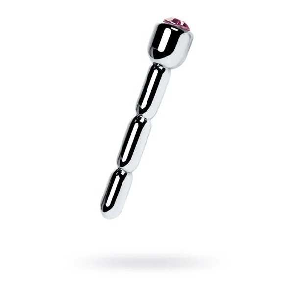 Metal Silver Urethral Plug With Ruby Rhinestone