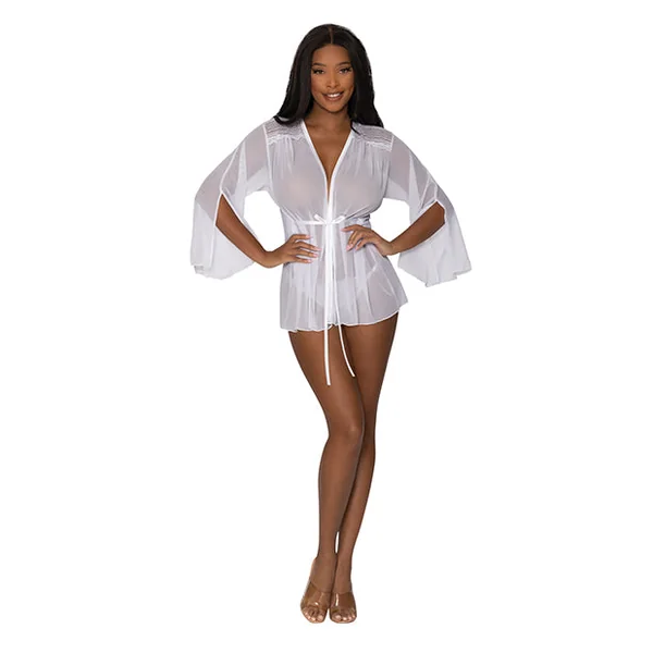 Modern Romance Flowing Short Robe White L-xl