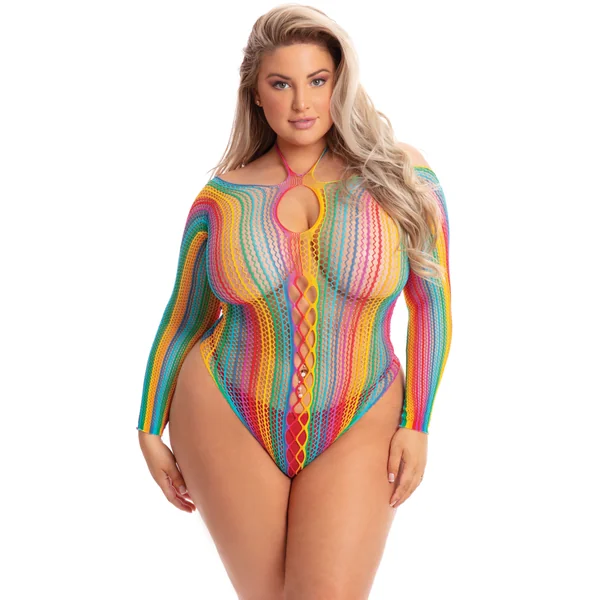 More Color Long Sleeve Bodysuit - Queen Size - Rainbow