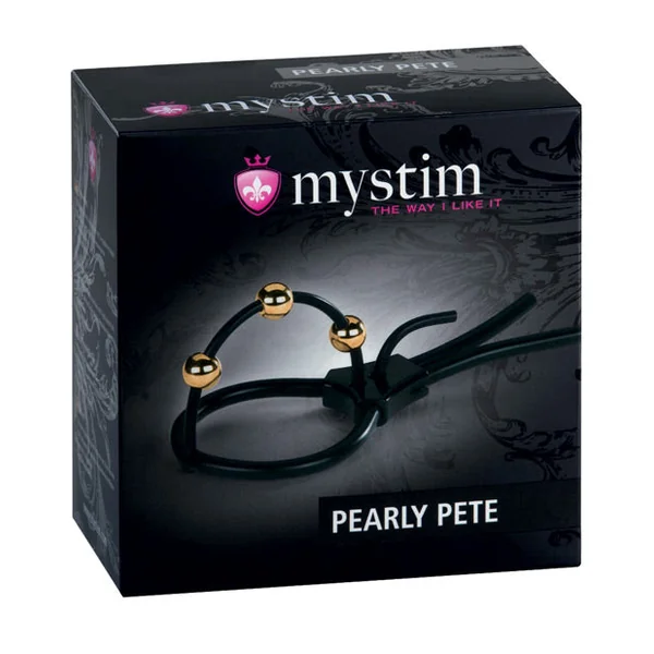 Mystim Pearly Pete Corona Strap w/Gold Balls - Black