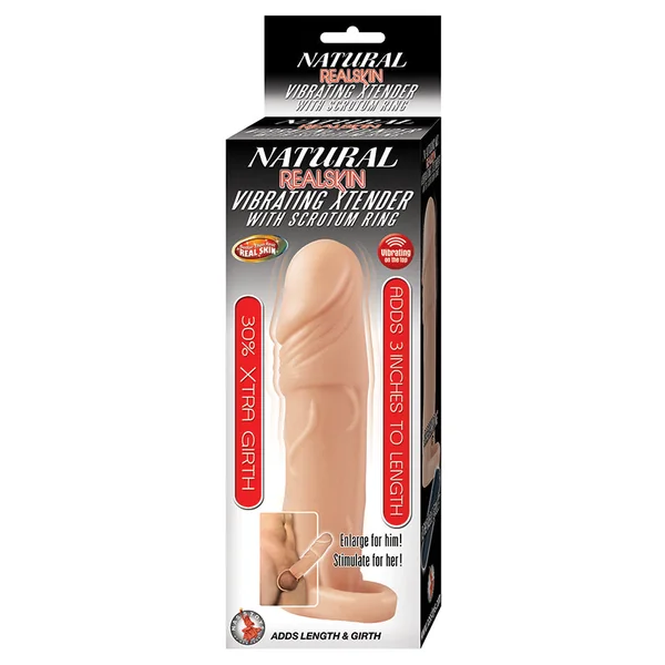 Natural Realskin Vibrating Xtender With Scrotum Ring - White