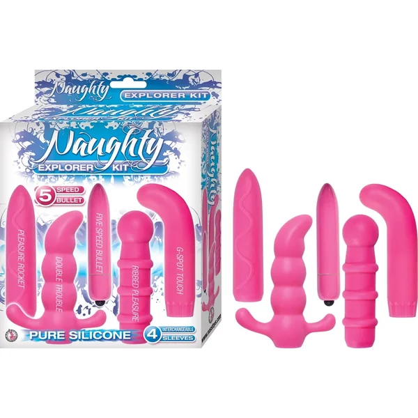 Naughty Explorer Kit Bullet Vibrator & 4 Silicone Sleeves – Pink