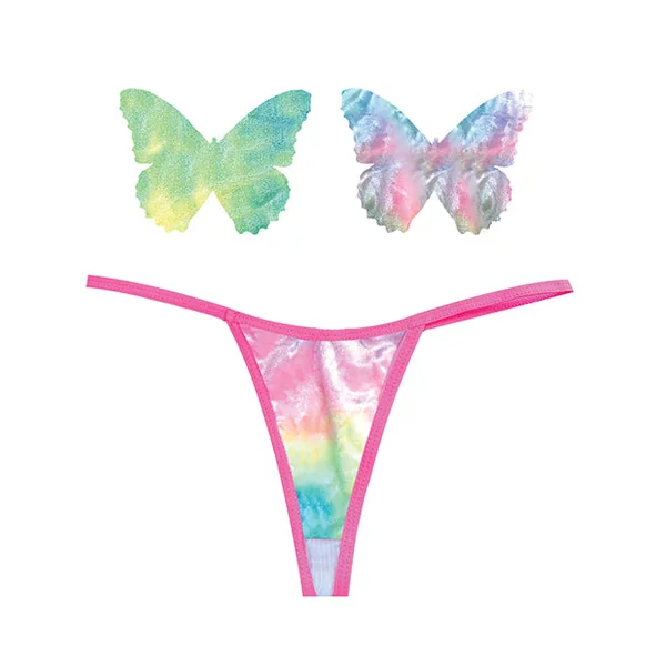 Naughty Knix Rainbow Sherbet Velvet G-String & Pasties