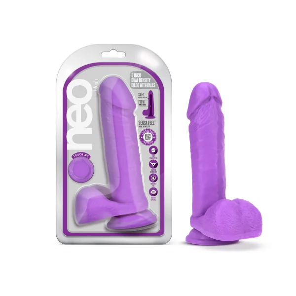 NEO 8IN DUAL DENSITY DILDO NEON PURPLE