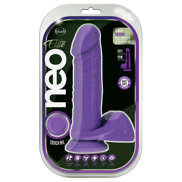 Neo Elite Neon Purple: 8-Inch Long Dildo - Made with Purio Silicone & SensaFeel Dual Density Realistic Technology