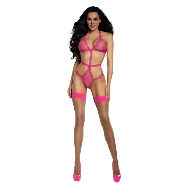 NEON PINK TIGER MESH PLAYSUIT OS