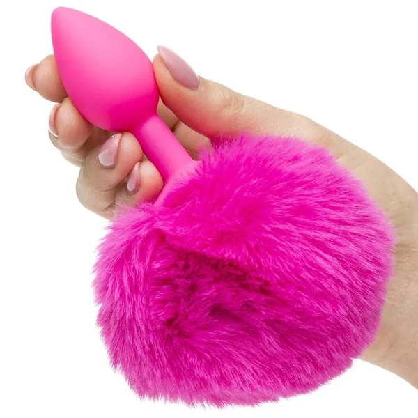 Neon Silicone Butt Plug With Bunny Tail Pink