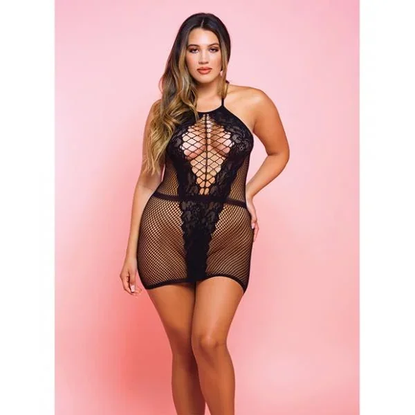 Netted Bad Romance Chemise Black Qn