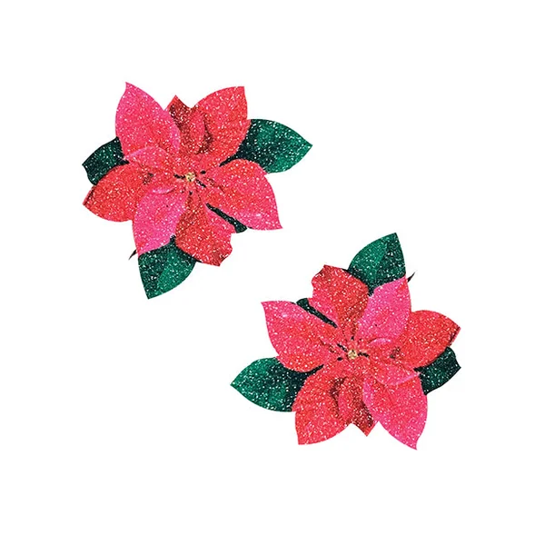 Neva Nude Poinsettia Glitter Flower Pasties - Red/Green O/S