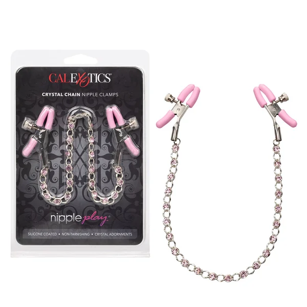 Nipple Play – Crystal Chain Nipple Clamps – Pink