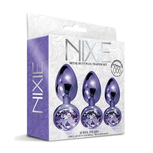 Nixie Metal Butt Plug Trainer Set W-inlaid Jewel - Purple Metallic