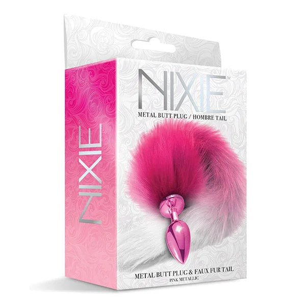 Nixie Metal Butt Plug W-faux Fur Tail - Pink Metallic