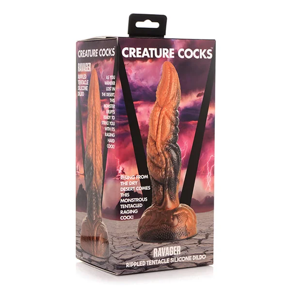 No Eta Creature Cocks Ravager Rippled Tentacle Silicone Dildo - Orange-black