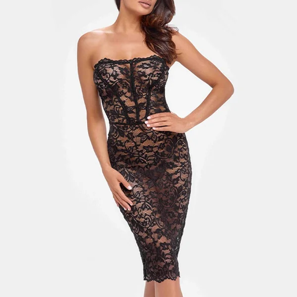 Noir Handmade Catalyst Sheer Lace Corset-Back Midi Dress