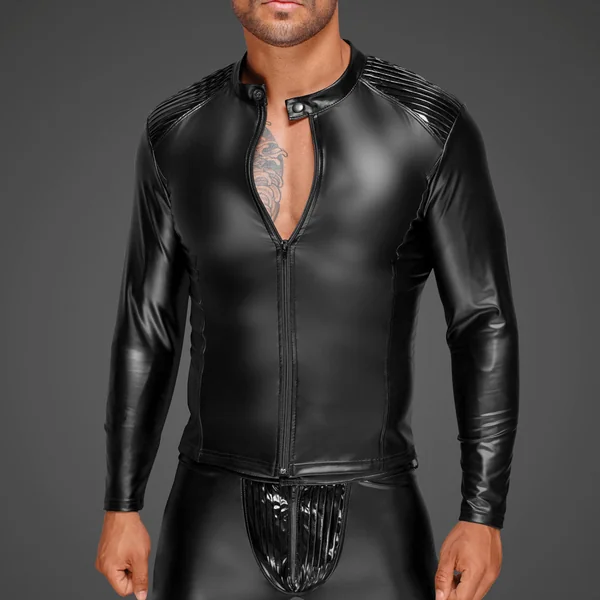 Noir Handmade Powerwetlook Jacket With Pleated PVC Epaulettes
