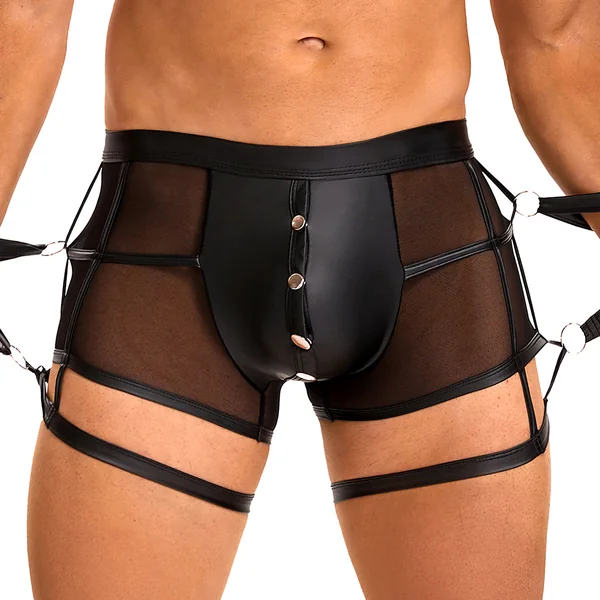 Oh Yeah Wet Look Mesh Boxers With Cuffs