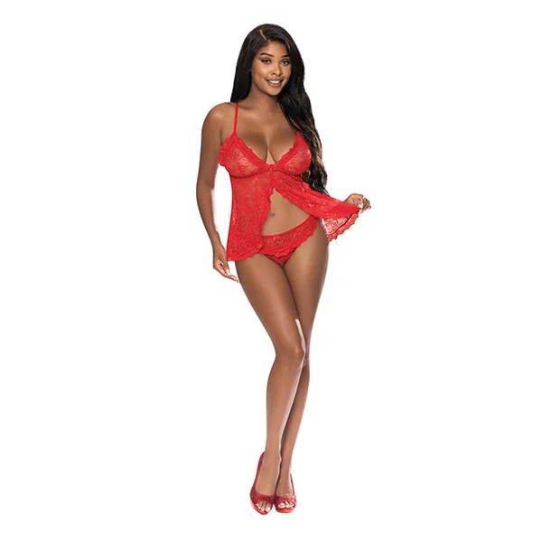 Ooh La Lace Babydoll & Split Crotch Panty Red L-xl