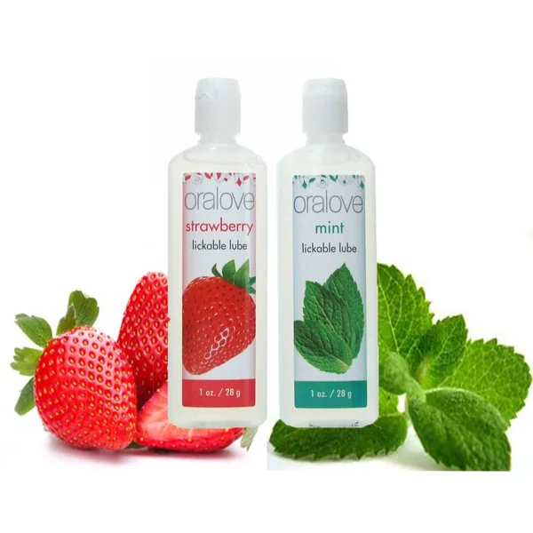 Oralove Delicious Duo Lickable Strawberry And Mint Lubes 1 Ounce 2 Each Per Set