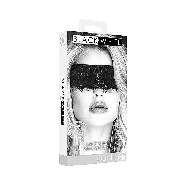 Ouch Black & White Lace Mask With Elastic Straps by Shots