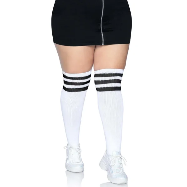 Over the Knee Athletic Socks - 1x-2x - White-black