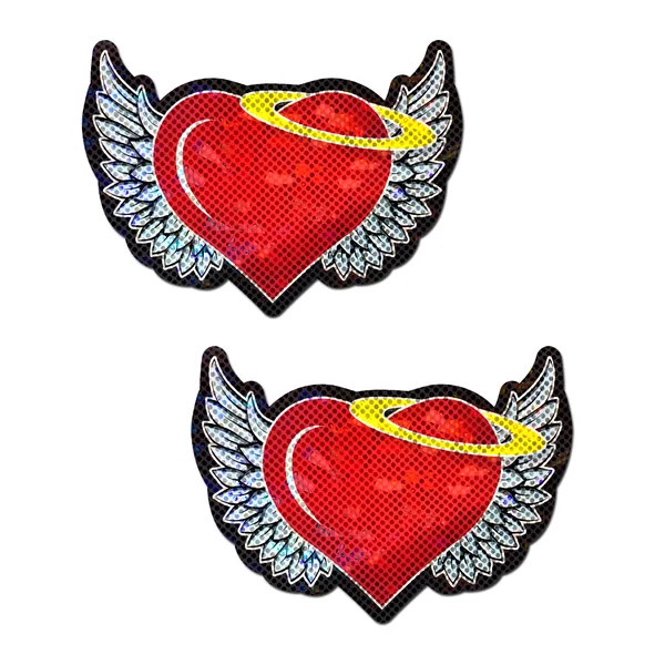 PASTEASE ANGEL HEART RED GLITTER HEARTS W/ WINGS