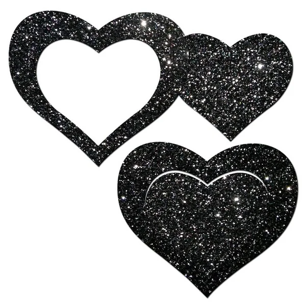 PASTEASE GLITTER PEEK A BOOB HEARTS BLACK