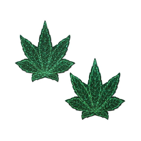 PASTEASE INDICA POT LEAF GLITTER GREEN WEED NIPPLE PASTIES