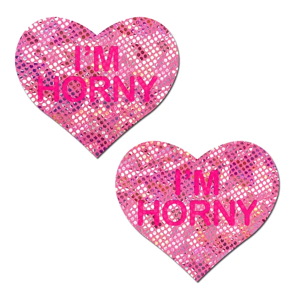 PASTEASE LOVE LIQUID PINK HEART I’M HORNY NIPPLE PASTIES
