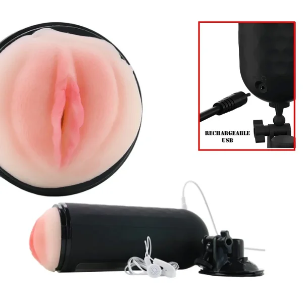 PDX Elite Mega Milker Talks And Moans Realistic Vibrating Hands Free Masturbator Flesh