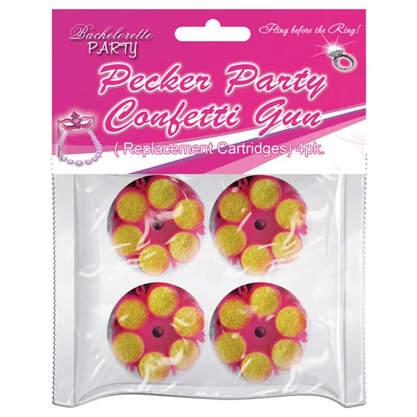 PECKER PARTY CONFETTI GUN REFILL CARTRIDGES 4PC PACK