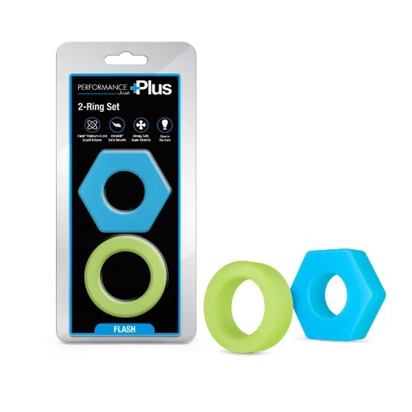 PERFORMANCE PLUS FLASH 2 COCK RING SET GLOW IN THE DARK