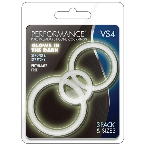 Performance VS4: Glow In The Dark White Penis Ring Set (3-Sizes) - Made with Puria Silicone